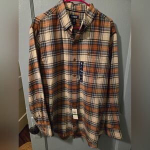 Izod Men's Blue and Brown Plaid Button Down Shirt